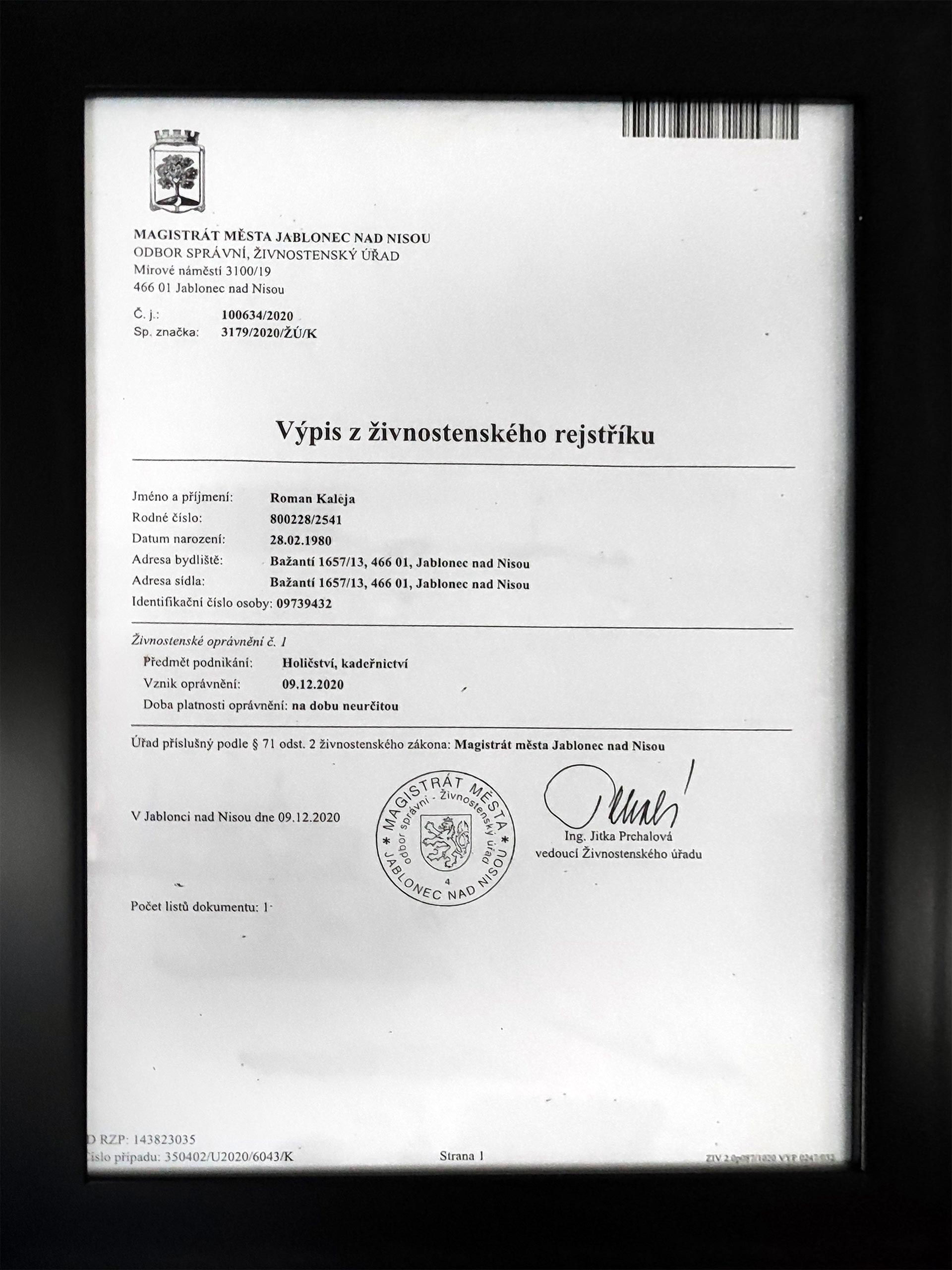 Romano Gentleman Holičství Kadeřnictví Jablonec nad Nisou Barber